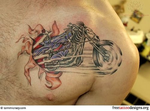 Flaming Harley Davidson Fire Tattoo On Chest